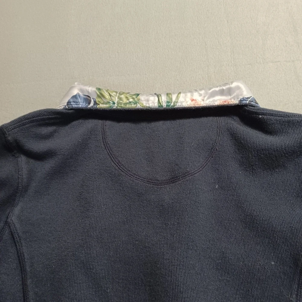 Tommy Bahama‎ Womens XS Navy Blue Fleece Snap Mock Neck Tropical Floral Pullover